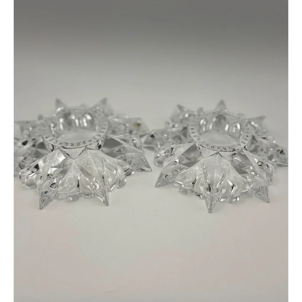 Vintage Lead Crystal Starburst Candle Holders Set of 2 Clear Glass Sunburst